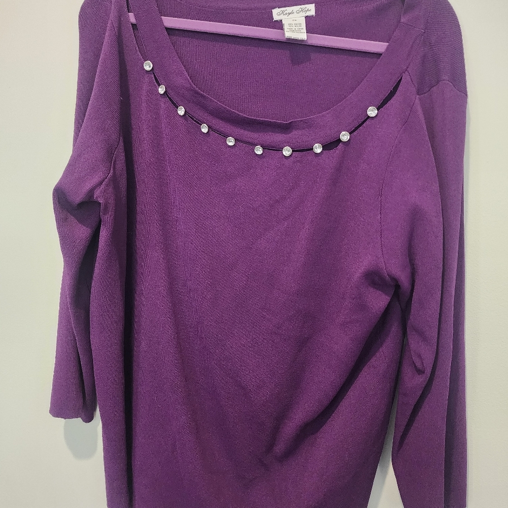 Women's Kayle Hope Purple Top with embellishment around neck. 2x